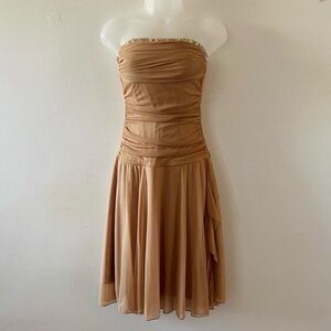 Y2K STRAPLESS CREAM HANDKERCHIEF DRESS WITH SEQUIN TRIM